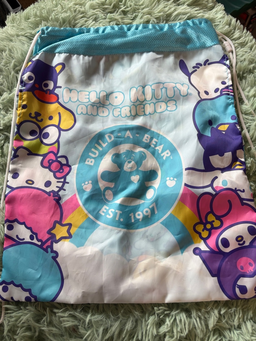 Build-A-Bear x Hello Kitty Bear Carrier Kids Drawstring Bag - Aqua Multi